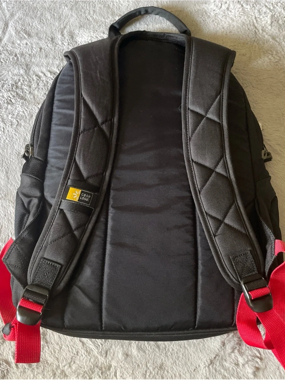 Men's Black Quilted Backpack with Red Accent - Casual Everyday Carry